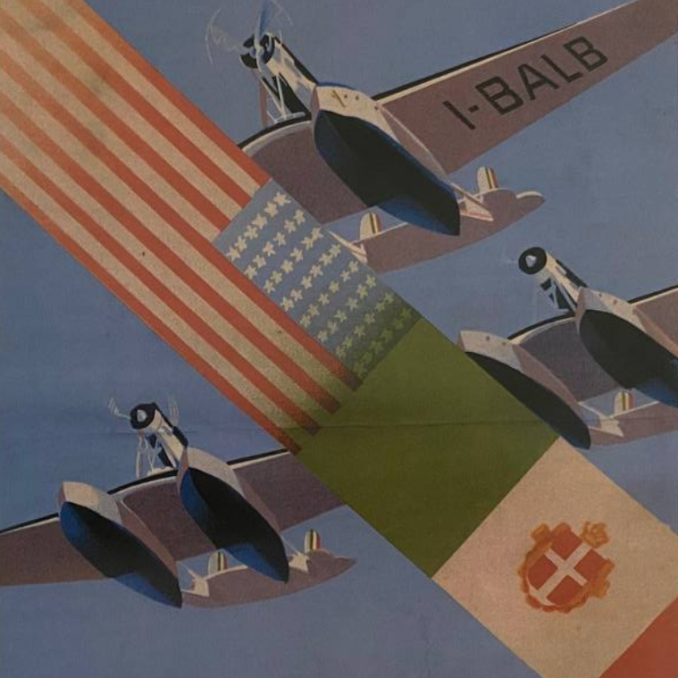 Trasvolata Atlantico del Nord - Stralcio di pubblicazione della grande copertina a colori - ove una composizione di V. Di Lazzero - rappresenta e sintetizza l'avvenimento.