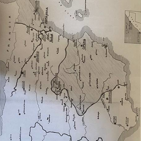 La Spagna nell'estate del 1938. Contrassegnati con colore grigio i territori ancora controllati dai Repubblicani.
