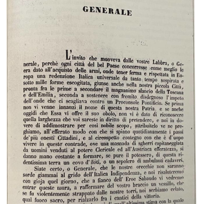 Aprile 1860 - Manifesto - appello dei fanesi al Generale Garibaldi