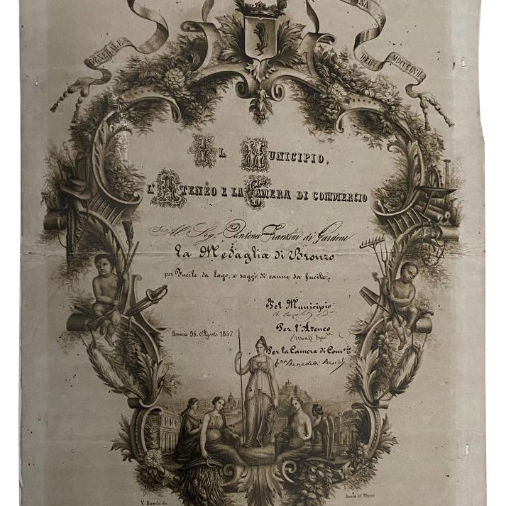 1857 - Riconoscimento all'arte armaiola di Antonio Maria Franzini in occasione della "Esposizione industriale", promossa dall'Ateneo Bresciano