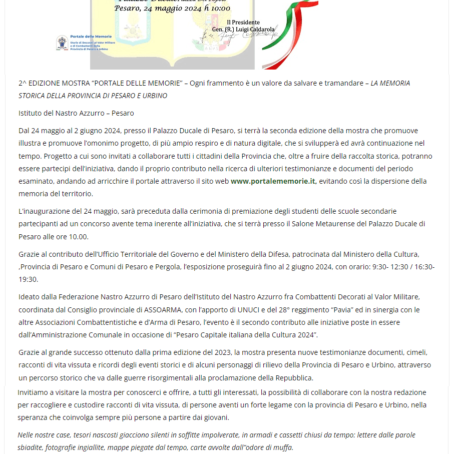 Mostra Portale delle Memorie 2 edizione - Radio incontro Pesaro