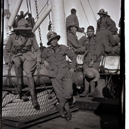 A bordo del Calabria. Carlo è il primo a sinistra