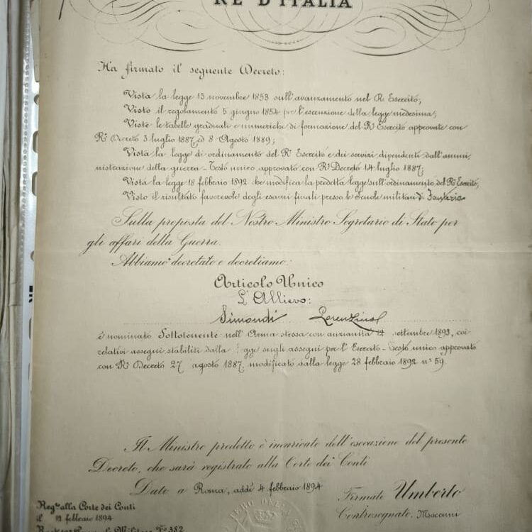 1894-02-04 Nomina a Sottotenente