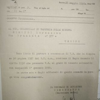 1930-05-29 Promozione al grado di Tenente Colonnello con anzianità