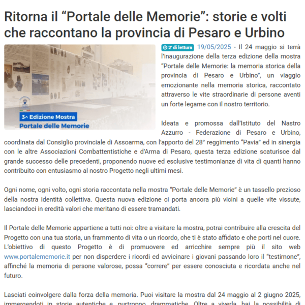 2025-05-19-Vivere Pesaro - Ritorna il Portale delle Memorie