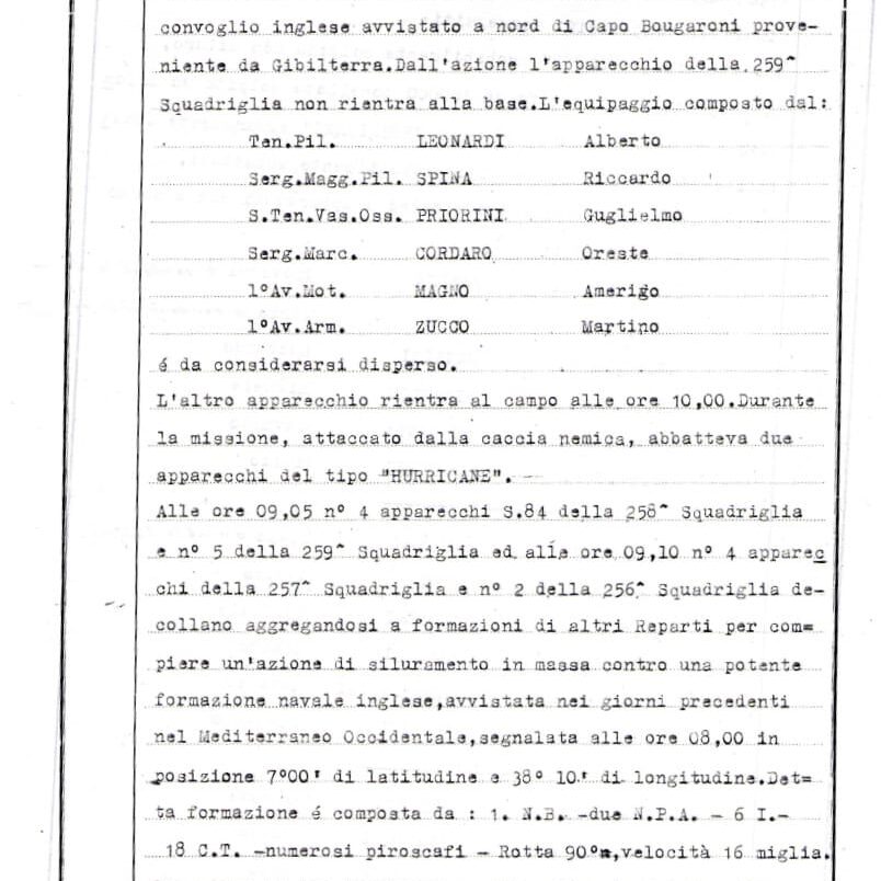 Pagine del Diario Storico 36° Stormo AS - 1942